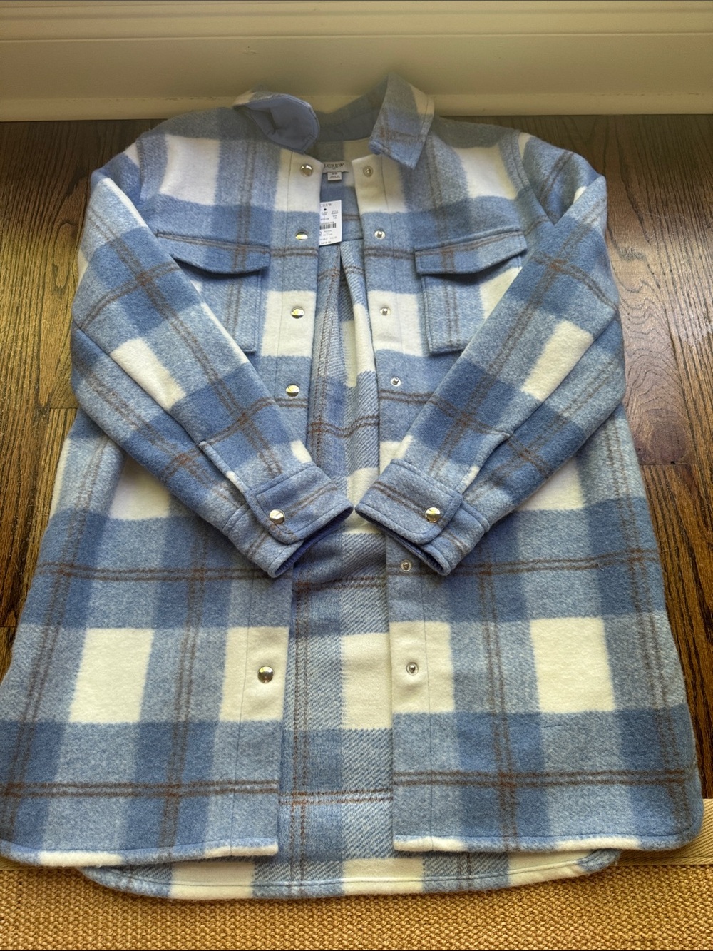 J. Crew Factory Blue, White & Brown Plaid Shacket